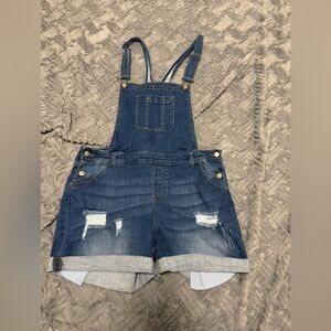 Basic Denim WAX JEAN Distressed Overalls Bibs Shorts 2X Blue
